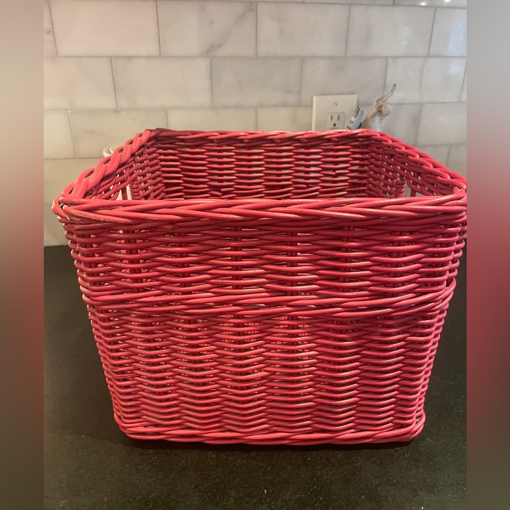 Pottery Barn Kids Large Square Sabrina Basket 12" x 12" x 9.5" Red Wicker - Picture 2 of 7